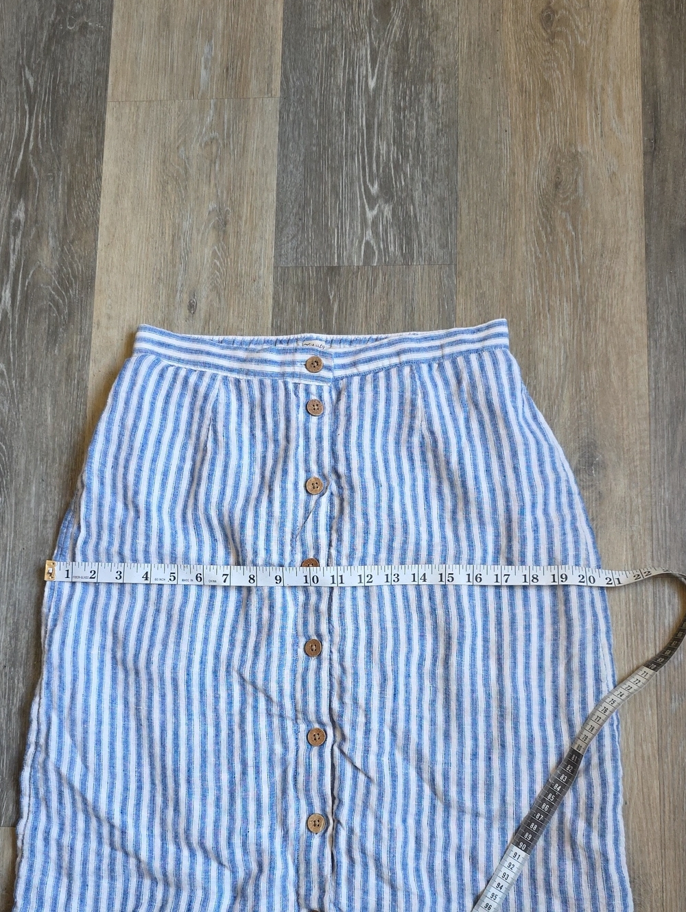 Faherty Striped Button-Front Blue and White Linen Midi Skirt - Picture 9 of 16